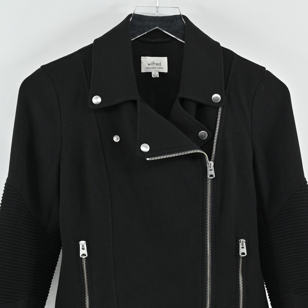 Aritzia Womens Black Moto Jacket Size 2 Wilfred Ribbed Sleeve Zip Up Rocker Punk - Picture 9 of 13